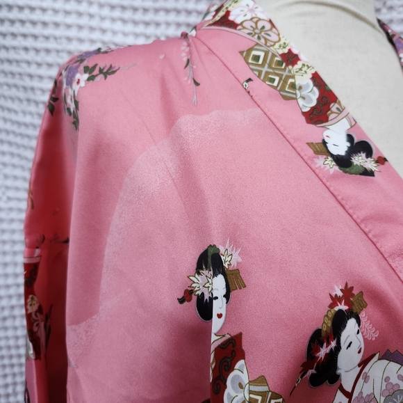 Vintage Made in Japan Bold Floral Kimono Dressing Gown Robe Coat OS Polyester - Picture 11 of 16